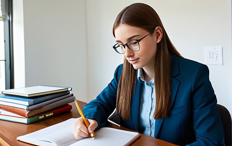 A professional student, fully clothed in modest, comfortable study attire, is seated at a clean, well-organized desk in a modern, well-lit home office. The desk features neatly stacked textbooks, a digital tablet displaying a study schedule, and a motivational quote. The student is diligently writing notes, demonstrating deep focus and a disciplined approach to time management. The environment is serene and conducive to learning. perfect anatomy, correct proportions, natural pose, well-formed hands, proper finger count, natural body proportions, professional photography, high quality, safe for work, appropriate content, fully clothed, modest, family-friendly.