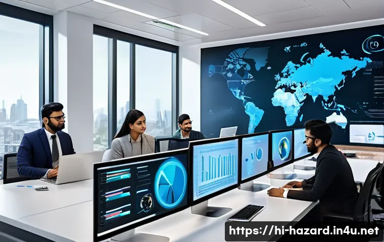 위험물관리사로 시작하는 재취업 준비 - A modern office environment showcasing a diverse team of Indian professionals engaged in digital ris...